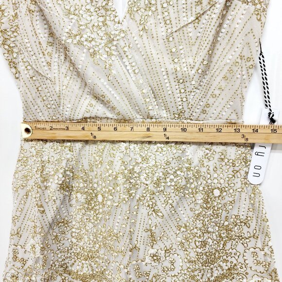 Sequin Womens Embellished Cream & Gold Short Sleeve Romper By Story On - Size S - Picture 10 of 11